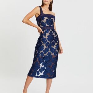 Alice McCall Magic Moonlight Dress Size 4 Blue Stretch Lace Cocktail Event Midi